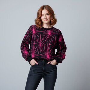 Vintage Country Romance Black & Hot Pink Abstract Burst Sweater (80s/90s)